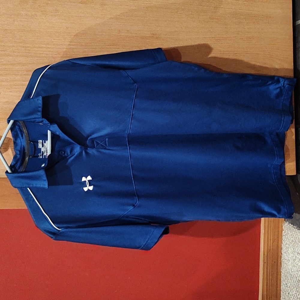 Under armour, Men's, Short Sleeve, Collar, Royal Blue, Heat gear, Loose, Medium.